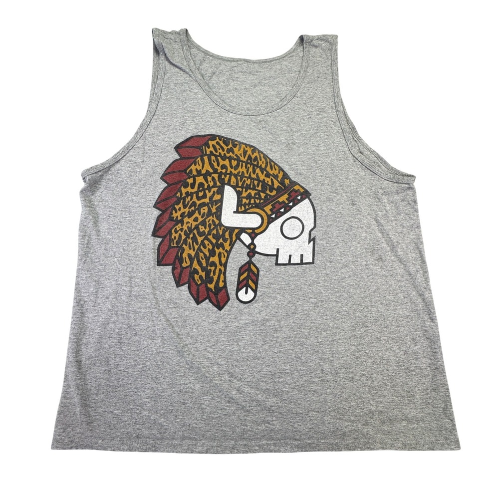 Women's Tank Top XL Tribal Native American Headdress‎ Skull Gray Leopard Print